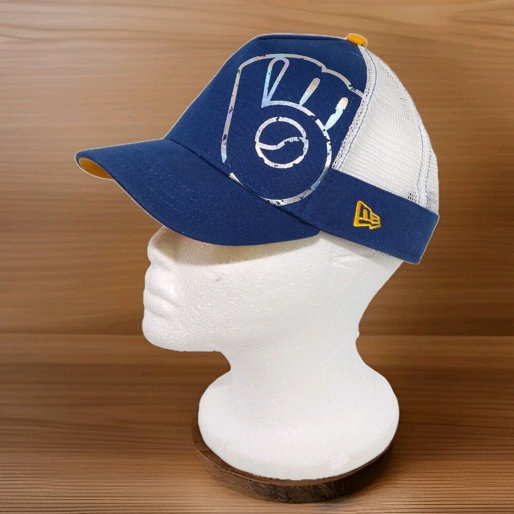 Milwaukee Brewers New Era 9FORTY Blue Yellow/Black MLB Mesh Snapback Hat (WOMEN)
